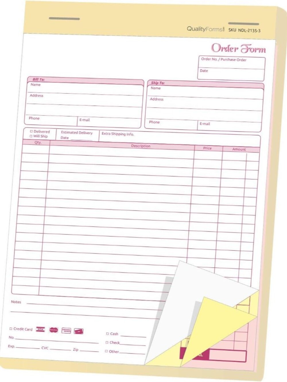 3-Part Carbonless Order Forms 8.5x11 Book 50 Sets